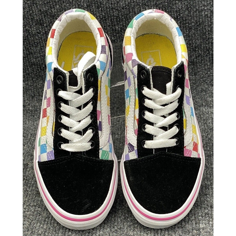 Vans Old Skool Checkerboard Kids Size 2 Skate Shoes Rainbow Low Top Lace Up - Picture 4 of 9